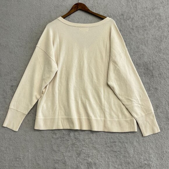 NWOT Lucky Brand Women's XL Cream V-Neck Sweater Relaxed Fit Soft Knit - Picture 3 of 10